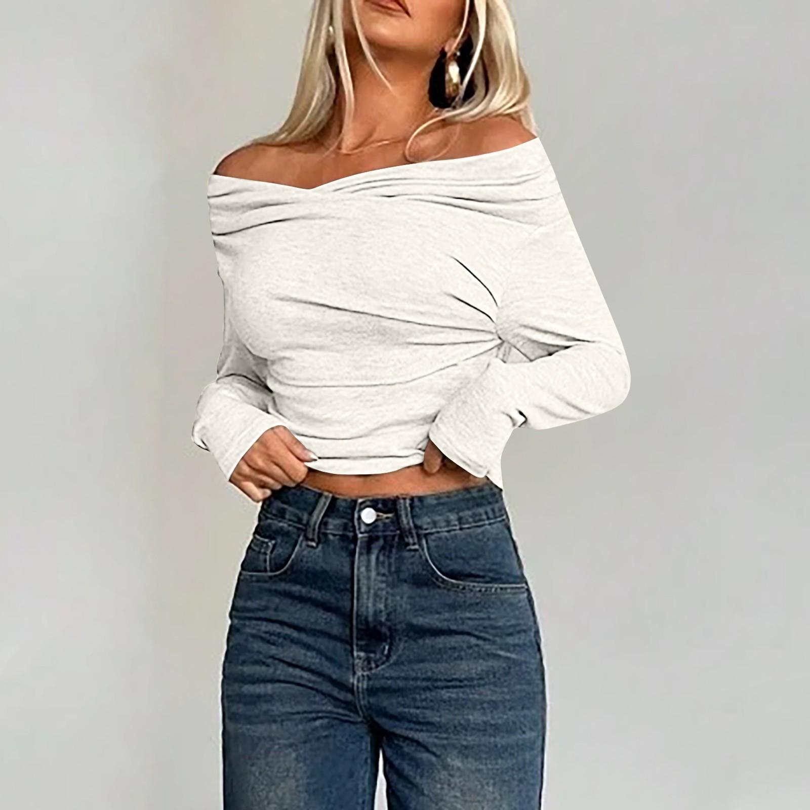 

Женские рубашки с длинным рукавом, модные модели с открытыми плечами, укороченные топы, многослойные, облегающие топы XL белый