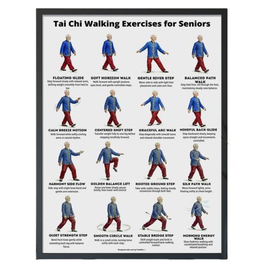 Plakát Tai Chi na židli Bez rámu Plakát s Tai Chi sestavou Jasné vizuální pokyny Tabulka cvičení vsedě pro seniory Začátečníky Jemné židle