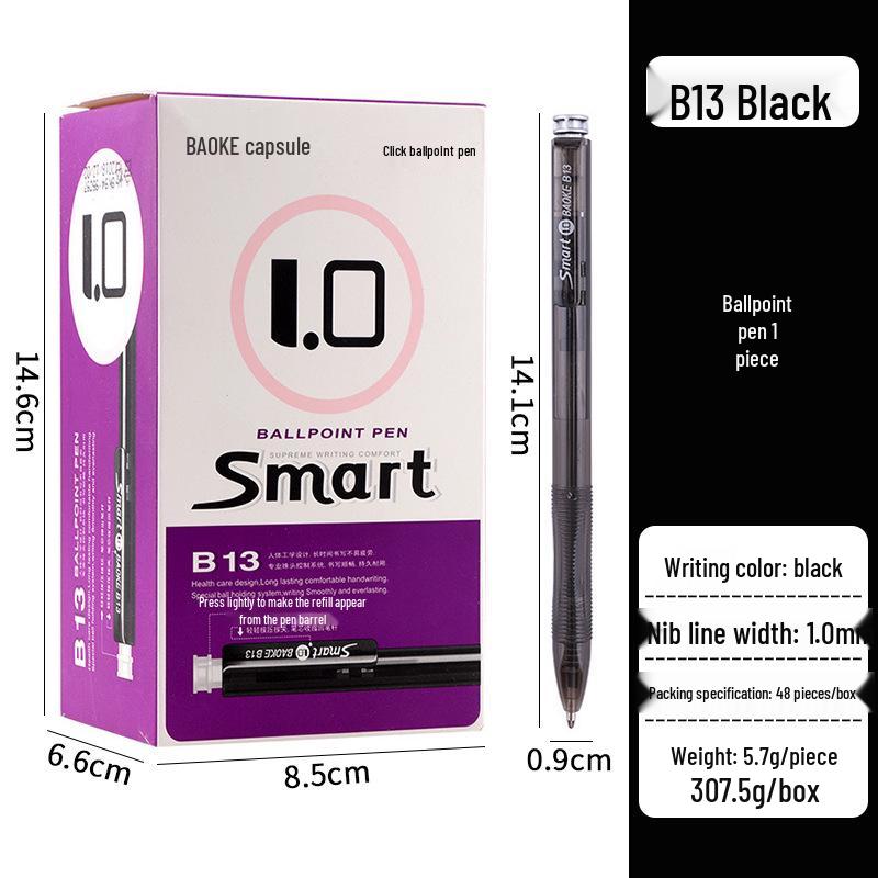 

BaoKe B13 Smooth Click 1.0mm Ballpoint Pen with Transparent Barrel - Customizable Logo 1.0mm чорний