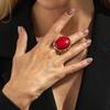 Salircon Vintage Chunky Red Color Geometric Oval Wide Rings Women Trend Personality Handmade Finger Ring Party Accessory Jewelry