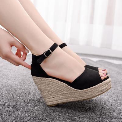 Women's Summer Fish Mouth Slope Heel Sandals Height Increasing Sandals Thick Bottom Beach Office Sandals