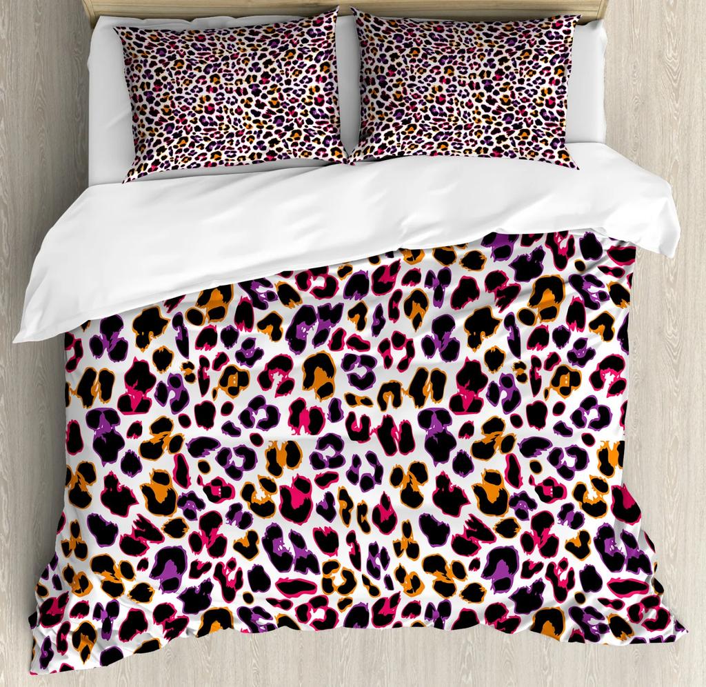 Leopard Duvet Cover Set King/Queen Size,African Predator Animal Skin Spotted Pattern Quilt Cover Brown Polyester Bedding Set