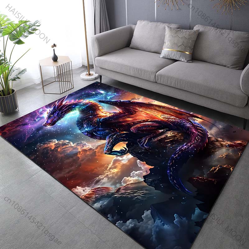 Multiple sizes Dragon soaring in the cosmos Print Carpet Rug for Living Room Bedroom Sofa Doormat Home Decor Non-slip Floor Mat