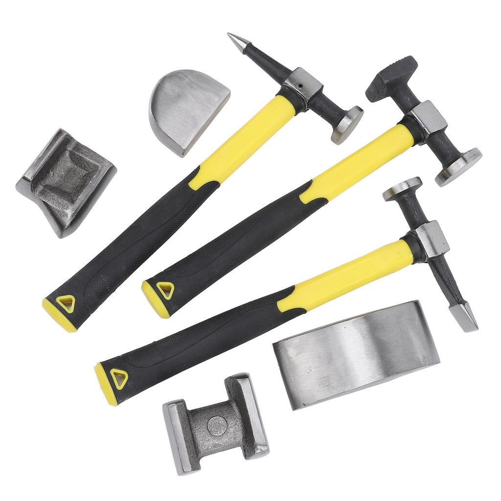 7PCS Auto Body Repair Kit Carbon Steel Heavy Duty Auto Body Hammer and Dolly Set Dent Repair Tools w