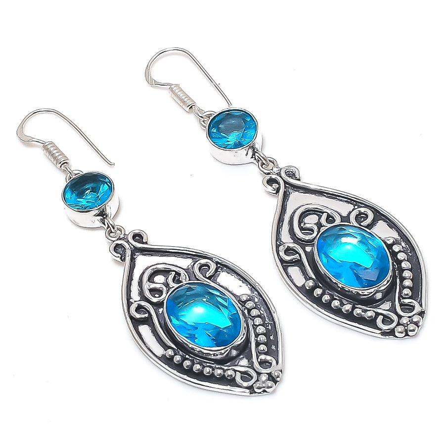 

Швейцарский голубой топаз драгоценный камень серьга из стерлингового серебра 925 пробы 2,76