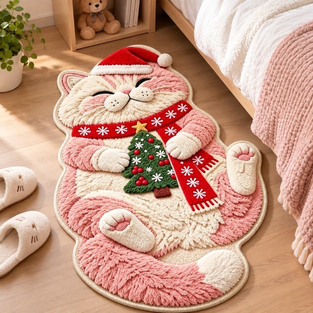 2D Cat-Shaped Area Rug Non-Slip Cartoon Carpet Cute Home Decor Carpet  Bedrooms