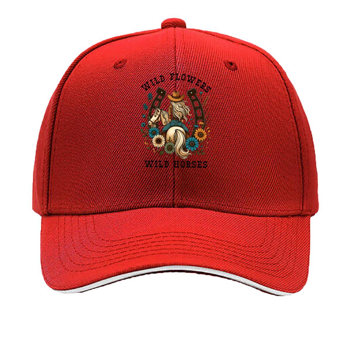 Wild Flowers Wild Horses Cowgirl Horse Floral Horseshoe Sandwich Baseball Cap Unisex Women Sun Cap Outdoor Workouts Hat One Size