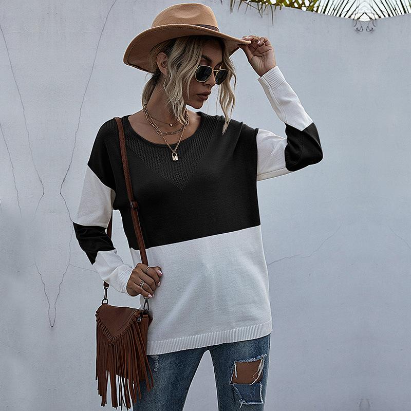 Autumn Women's Knitted Sweater Loose Round Neck Bottom Sheer Mesh Knitted Sweater Casual Top