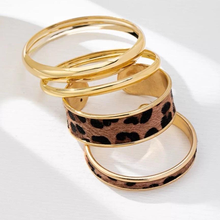 Leopard Print Bangle Bracelet Set of 4 for Women Fashion Jewelry