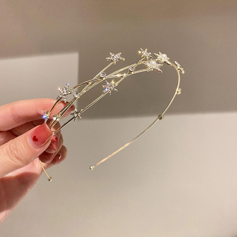 Hair Hoop Women Non-slip Rhinestone Crystal Hairbands Braided Tool Star Headband Hollow Leaves
