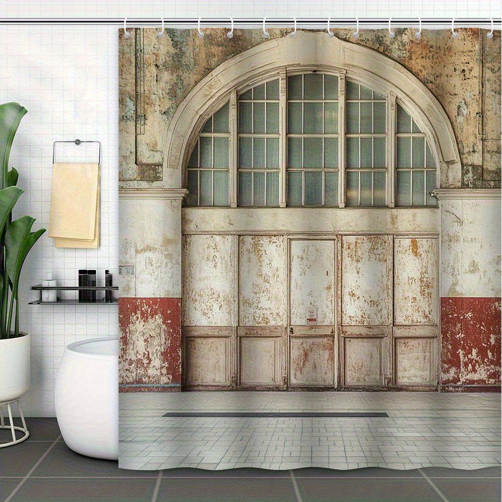 

1pc Vintage Old Arch Door Curtain-Quaint Wooden Door with Faded Paint and Brick, Nostalgic Architectural Landscape, Polyester 90x180cm35x71in