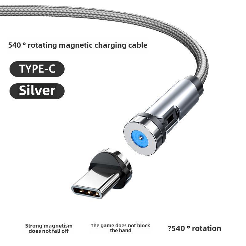 Magnetic 3-in-1 Rotating Type-C Charging and Data Cable with Elbow and Straight Bend