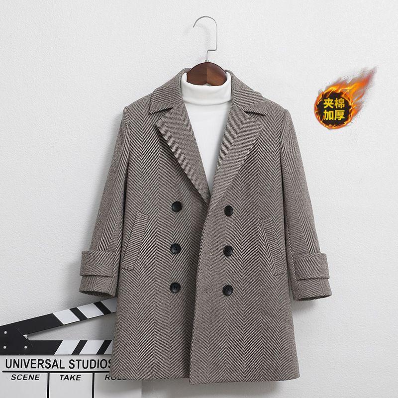Children's Medium-Thick Wool Coats; Fall/Winter Boys' Quilted Wool Trench Coats