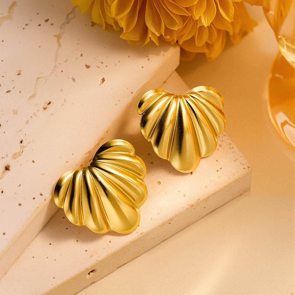 Geometric Irregular 18k Gold Titanium Steel Earrings for Women