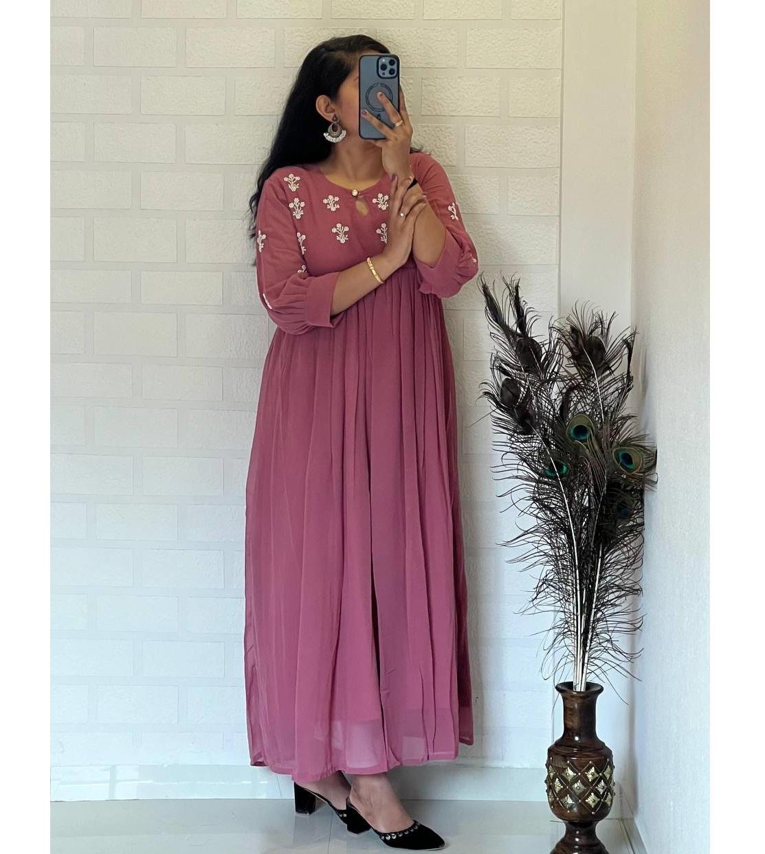 

Женский дизайнерский жоржет гоу курта индийский болливудский наряд для вечеринки топ туника курта платье 2XL розовый