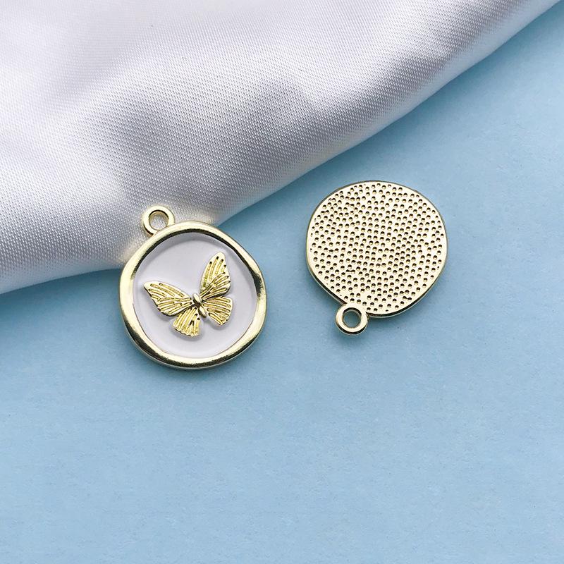 1 KC Gold/White K Alloy Round Butterfly Pendant Necklace, 18x21mm DIY Jewelry Accessory