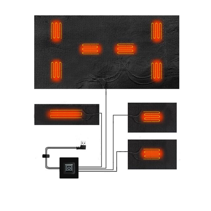 1set USB Elektrikli Isıtmalı Giysi Isıtıcı Ped 3 Kademe Ayarlanabilir Sıcaklık Elektrikli Isıtma Levhası Isıtıcı Ped Yelek Ceket İçin
