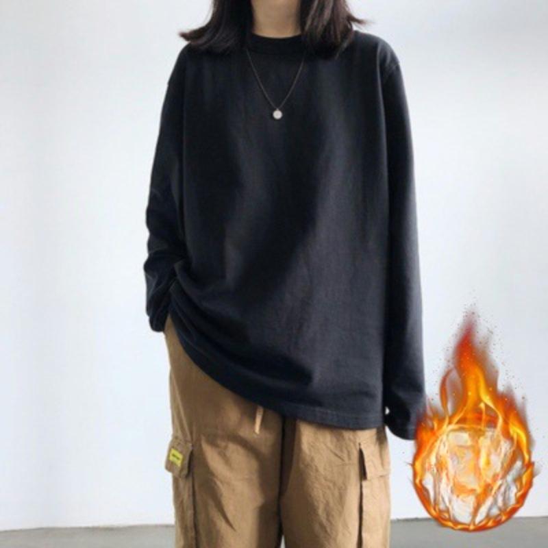 White Plush Warm Bottoming Shirt for Women In Autumn and Winter New Korean Women's Clothing for Students Long-sleeved T-shirt for Women