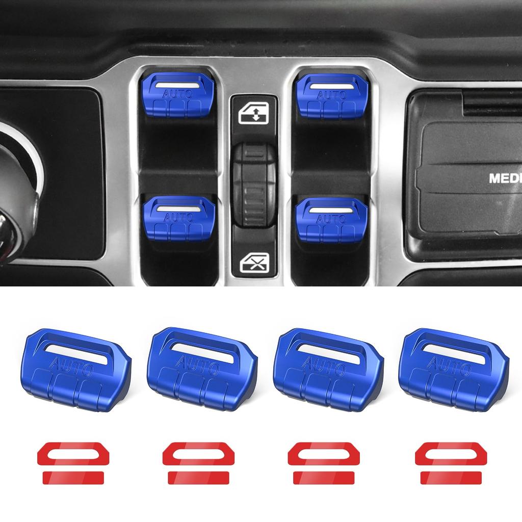 DIAMOOKY 4pcs Upgrade Window Switch Button Cover for Jeep Wrangler JL JLU 2018-2024 Gladiator