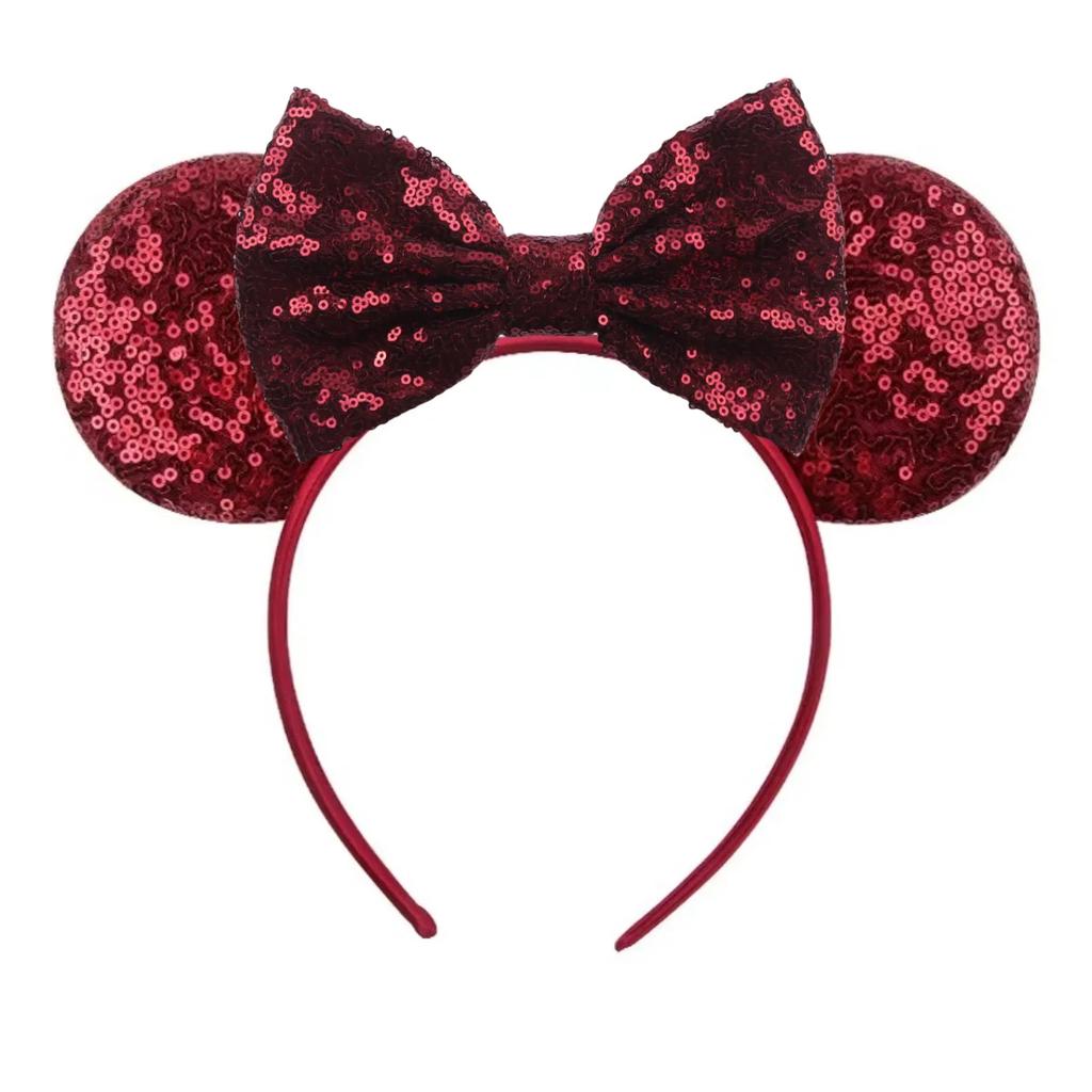 Mouse Ears Headband For Girls Adults 5'' Sparkly Sequin Bow Hairband Festival Party Travel DIY Hair Accessories