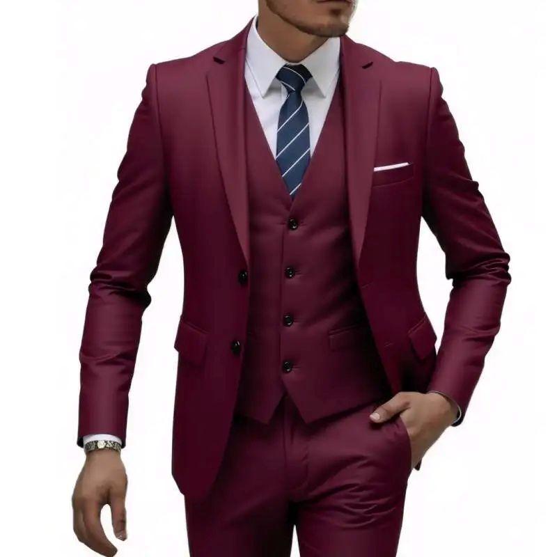 Formal Banquet Business Suit For Men Wedding Party Grooms Elegant Outfits Fashion Prom Slim Fit 3 Pieces Sets Jacket Vest Pants