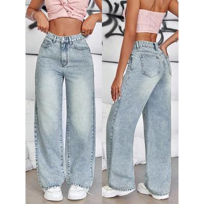 Jeans Americanos Rectos Nuevos de Verano para Mujer Sueltos Tendencia Pierna Ancha Arrastrando Pantalones Largos