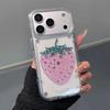 Glitter Shiny Pink Strawberry Hard Back Case For iPhone 13 14 15 16 17 Pro Max Ins Bling Stars Shockproof Phone Cover