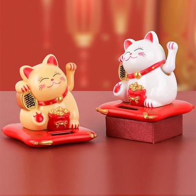 Solarbetriebene Glückskatze Maneki Neko, einladende chinesische Glückskatze, winkende Hand, winkt, Glückskatzenfiguren für die Inneneinrichtung