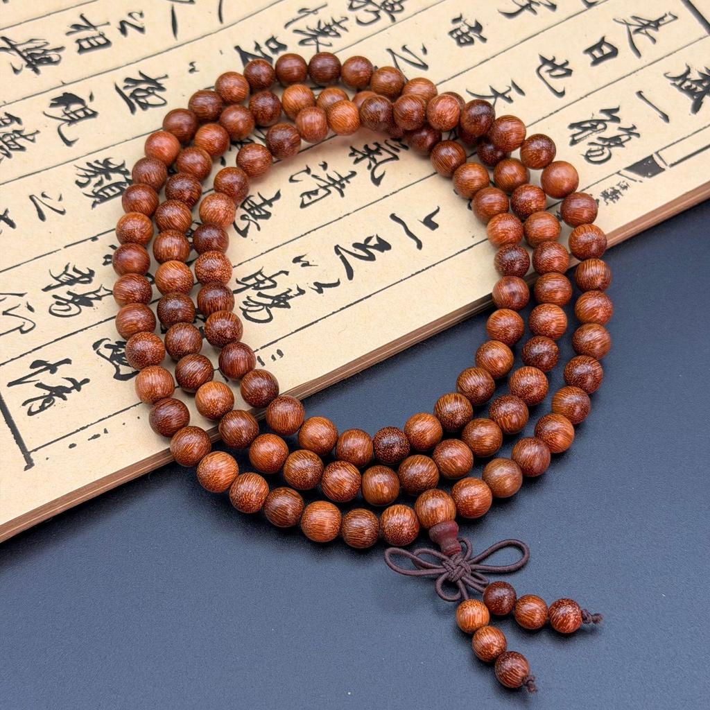 Golden Sandalwood Buddhist Prayer Beads Bracelet - 108 Beads, Wooden Wenwan Ornaments for Men, Women, Couples