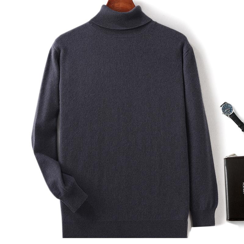 New high lapel cashmere sweater men's solid color knitted primer sweater loose inner sweater