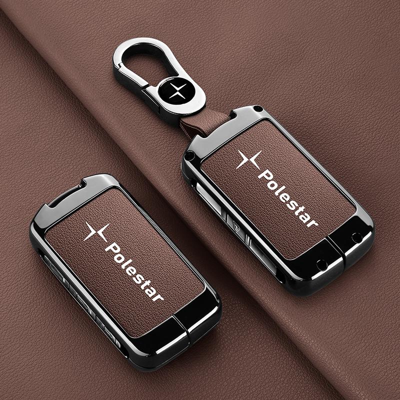Custodia Smart Key in Lega di Zinco e Pelle Custodia Chiavi per Volvo Polestar 3 Polestar 4 Polestar 2 2023 2024 Portachiavi Accessori Auto