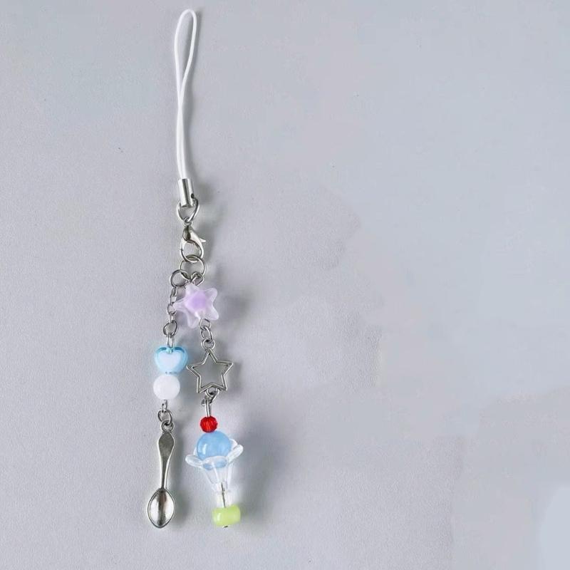 Sweet Phone Chain Strap Lanyard Ice Cream Bead Pendant Phone Charm Hangings Decoration Cute Phone Accessories