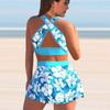 Women's Swimwear Tankini 2 Piece Swimsuit Blue Stamen Flower Print Vacation Bathing Suits