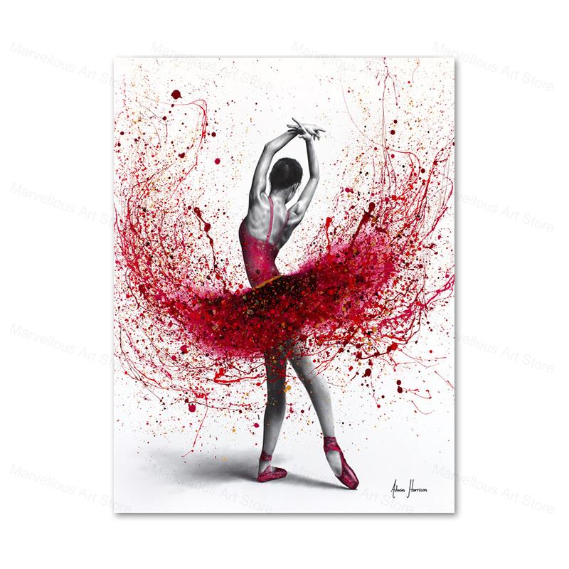 Beautiful Ballet Dancer Canvas Poster Prints Abstract Butterfly Flower Watercolor Canvas Painting Wall Art Pictures Home Decor