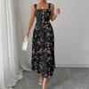 Women Sleeveless Square Neck Floral Print Maxi Dress Casual Loose Fit Long Sundress Lightweight Summer Wear