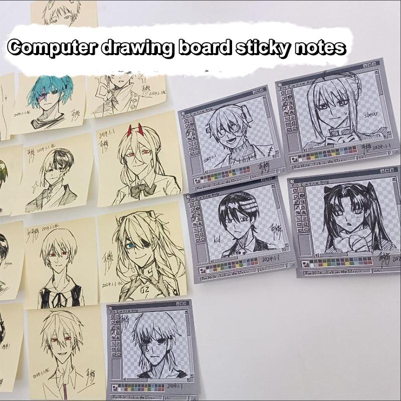 5Pcs Unique Daily Planning Square Sticky Notes Pad Creative Retro Sticky Notes Computer Drawing Board Square Sticky Notepad