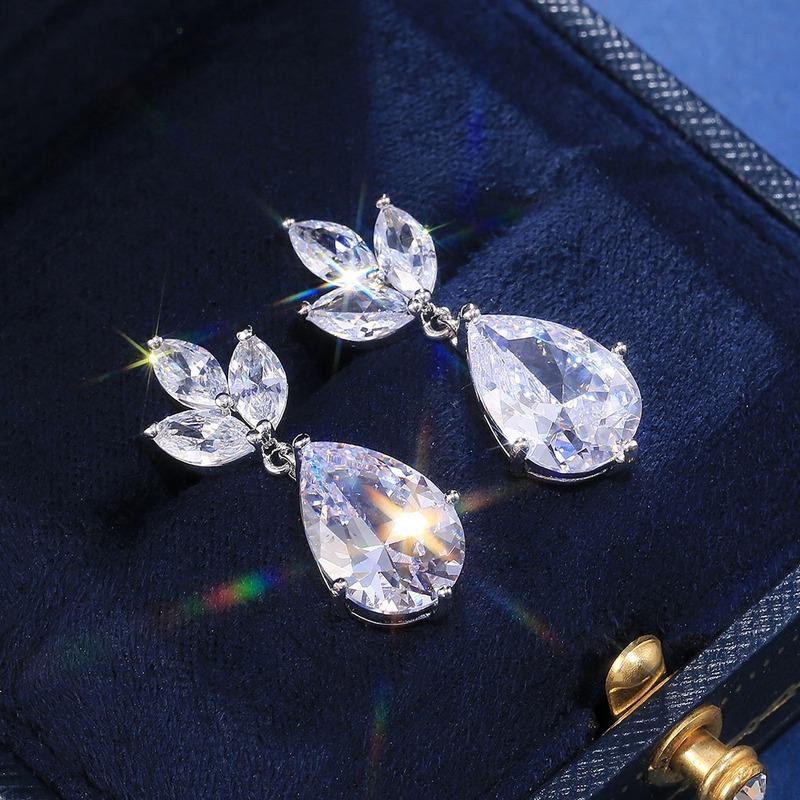 Trendy Tropfenohrringe für Frauen in Silber/Roségold mit brillanten Zirkonia, wunderschöner Brautschmuck für die Hochzeit
