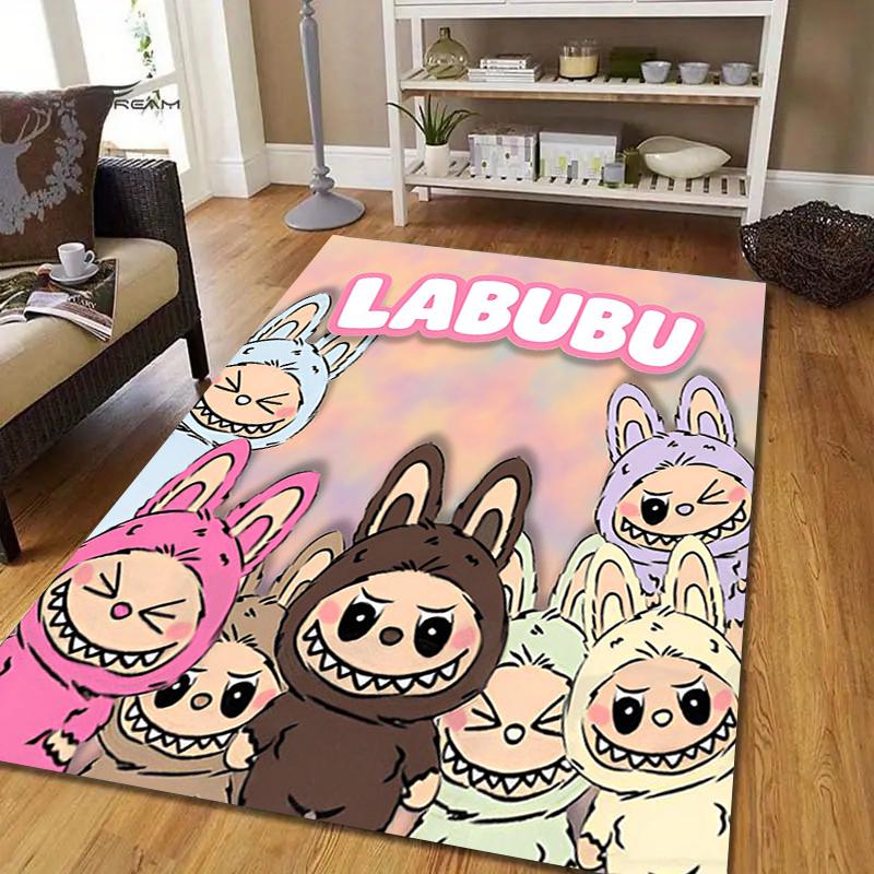 Labubu Party Style Kristall-Samt-Teppich, Weicher Anti-Rutsch Kristall-Samt-Teppich für Wohnzimmer, Schlafzimmer, Heimdekoration