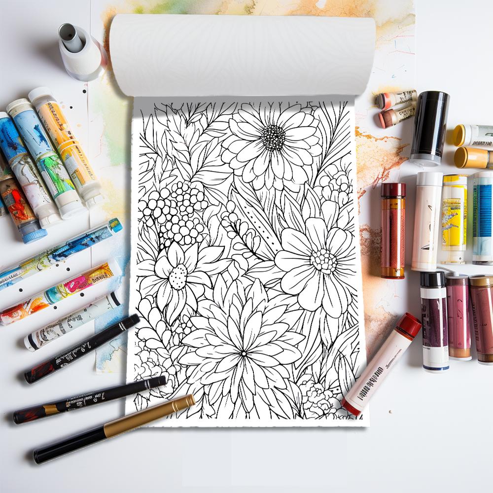 1pc,Flower Coloring Book,Teenagers Coloring Book,25 Different Patterns,100gsm Thick Paper,Stress Relief,Birthday Gift