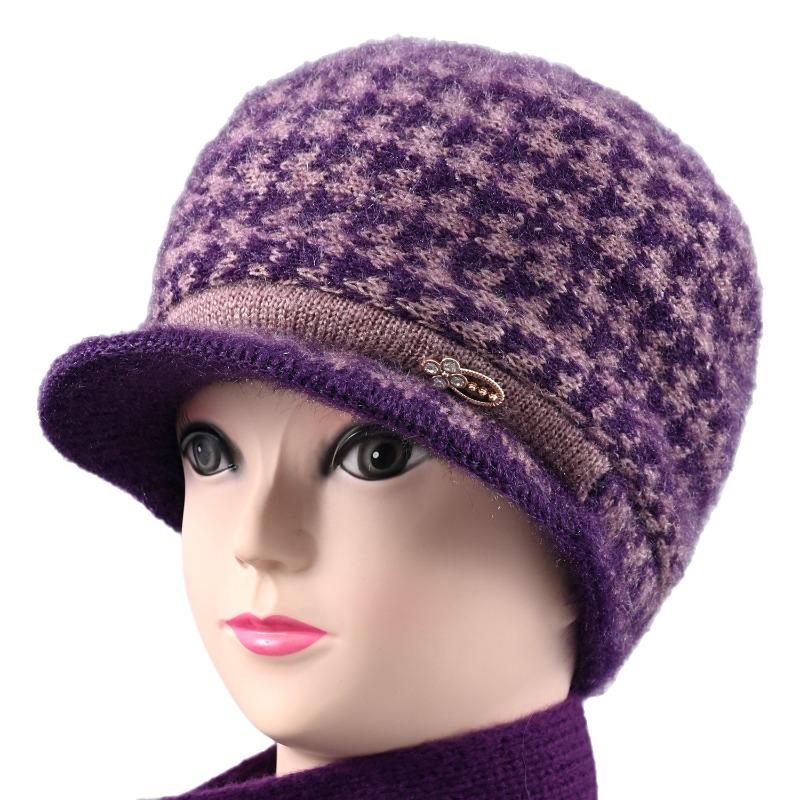 Winter New Velvet Warm Wife Hat Versatile Old Hat Women's Cold-proof Knitted Wool Hat