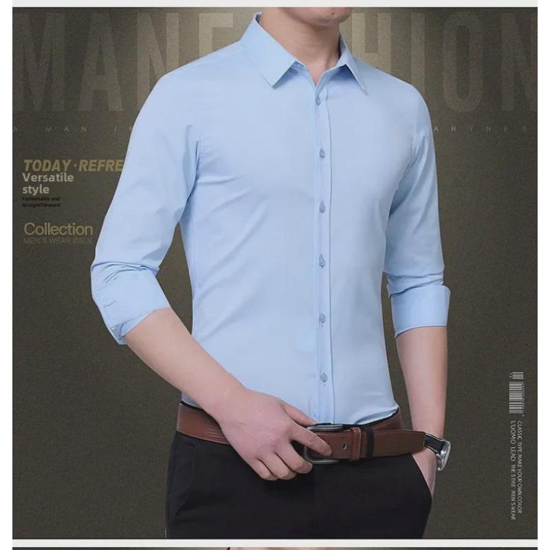 Men's Slim Fit White Long Sleeve Anti-Wrinkle Business Shirt