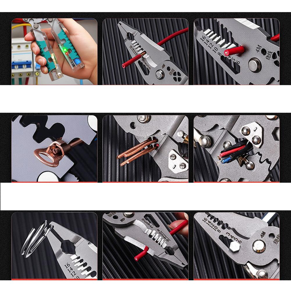 Multi Function Foldable Wire Stripper Cutter Crimper with Voltage Test for Electrician Cable Work High Carbon Steel Tool
