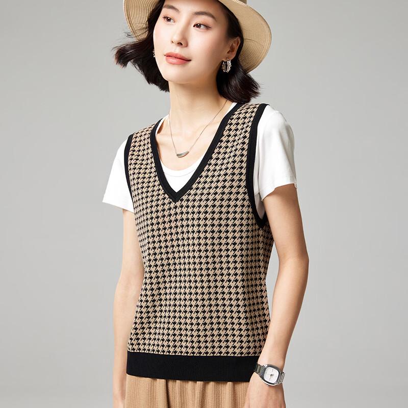 Women's Vintage Houndstooth Knitted V-Neck Sleeveless Vest
