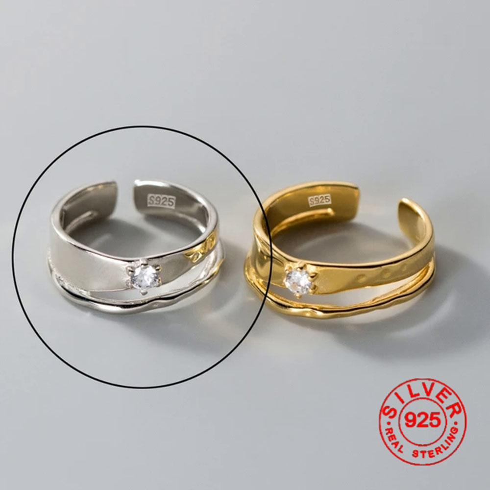 BF CLUB Silver Color Geometric Double CZ Rings For Women Men Simple Design Fashion Open Adjustable Handmade Couple Ring Gifts