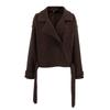 Women French Style Thick Loose Brown Double Breasted Woolen Commute Coat