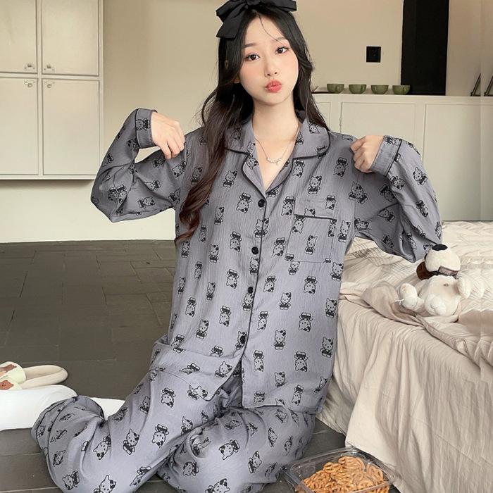 Dámský bavlněný pyžamový set Mickey - Jaro/Podzim Svetr & Dlouhé kalhoty