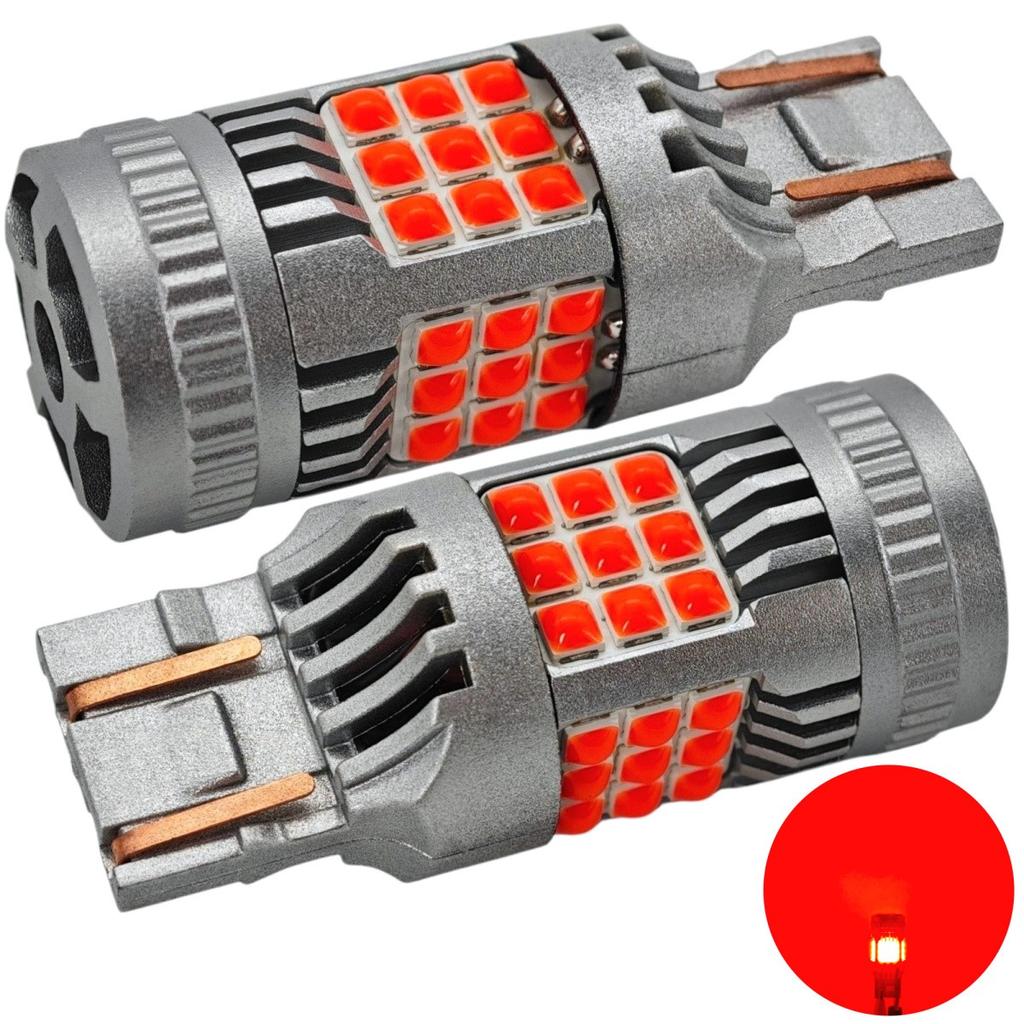 2 szt W21/5W żarówka LED 7443 12-24V bez błędu 2200lm czerwona