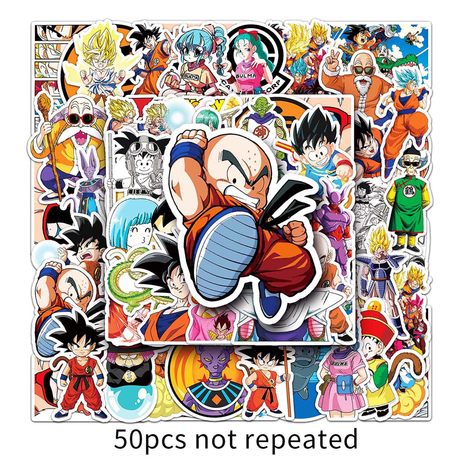 50 Japanese Anime Dragon Ball Cartoon Stickers: Waterproof for Suitcase, Laptop, Car, and Scooter.