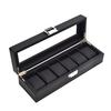 Watch Organizer Box with Glass Lid 3/5/6 Slots Men Women Watch Display Case Faux Leather Wristwatch Holder with Removable Pillows