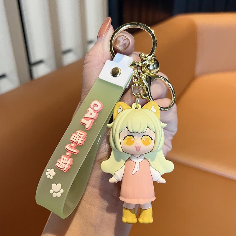 Cartoon Girl Keychain Creative Cat Cute Fun Bag Pendant Trinket Exquisite Cute Car Keychain